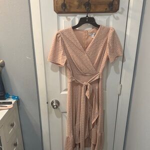 London Style Peach Eyelet Midi Dress